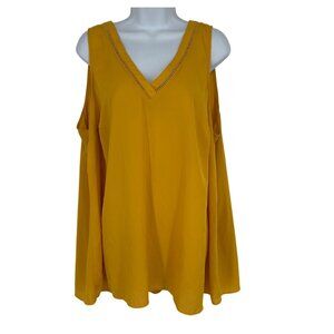 Torrid Mustard Yellow Sleeveless Lace Trim Deep V-Neckline Blouse Size 2X